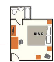 photo of floor plan for the single king room at the Bar Harbor Inn
